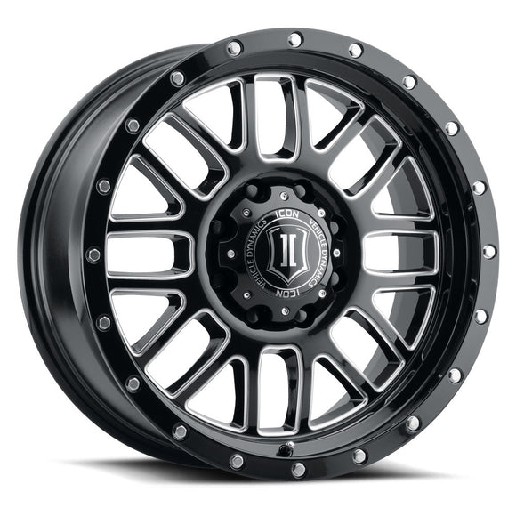 ICON Alloys Alpha, Gloss Black, Milled Windows, 20 x 9 / 8x180, 12mm Offset, 5.5" Backspace