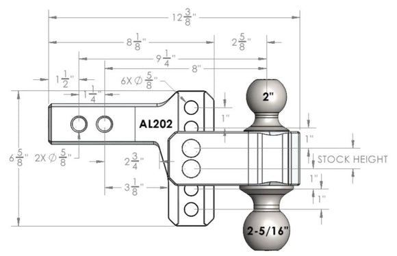BulletProof 2.0" Aluminum Medium Duty 2" Drop/Rise Hitch - Stainless Ball