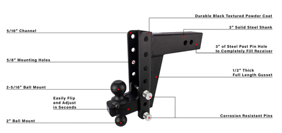 BulletProof 3.0" Heavy Duty 8" Drop/Rise Hitch