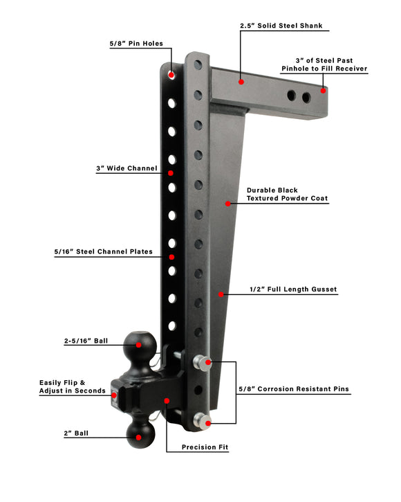 BulletProof 2.5" Heavy Duty 20" Drop/Rise Hitch