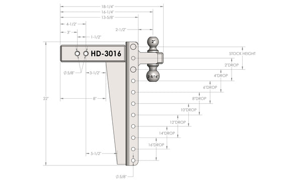BulletProof 3.0" Heavy Duty 16" Drop/Rise Hitch