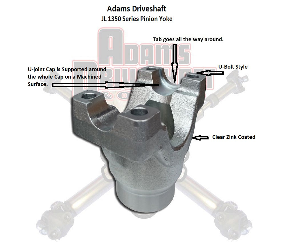 Adams Driveshaft Forged Dana 60, Dana 70 Front or Rear 1350 Series Pinion Yoke U-Bolt Style