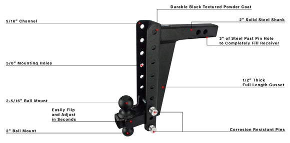 BulletProof 2.0" Heavy Duty 12" Drop/Rise Hitch