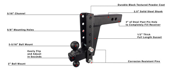 BulletProof 2.5" Heavy Duty 8" Drop/Rise Hitch