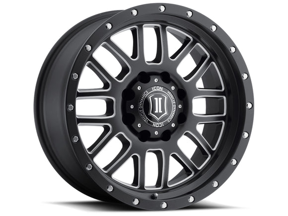 ICON Alloys Alpha, Satin Black, Milled Windows, 20 x 9 / 8x180, 12mm Offset, 5.5" Backspace