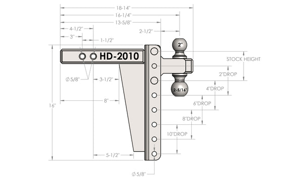 BulletProof 2.0" Heavy Duty 10" Drop/Rise Hitch