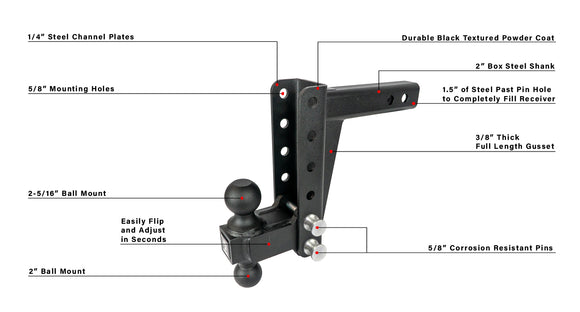 BulletProof 2.0" Medium Duty 6" Drop/Rise Hitch