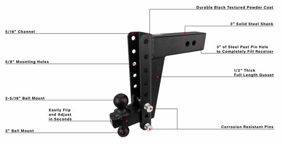 BulletProof 3.0" Heavy Duty 10" Drop/Rise Hitch