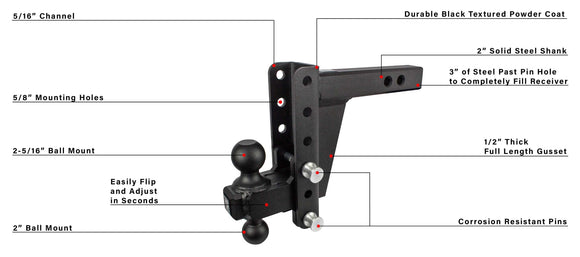 BulletProof 2.0" Extreme Duty 6" Drop/Rise Hitch