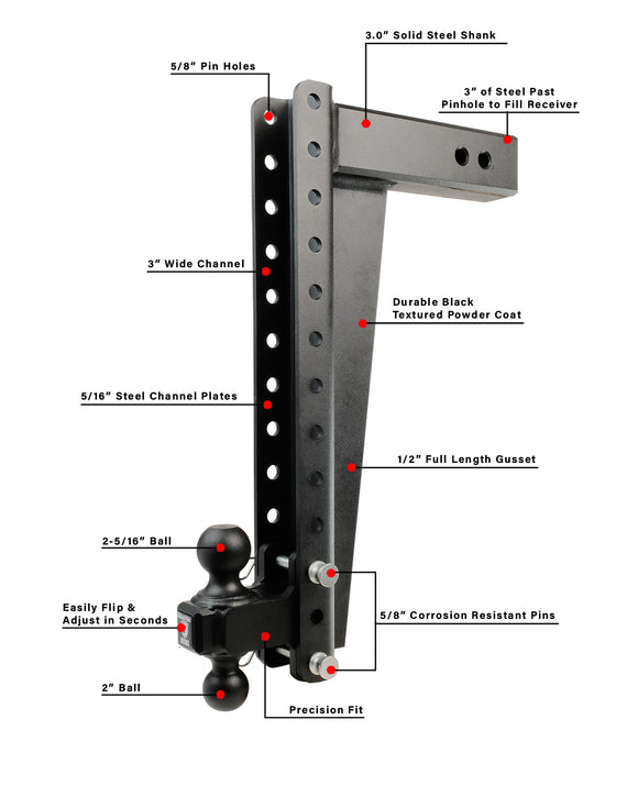 BulletProof 3.0" Heavy Duty 20" Drop/Rise Hitch