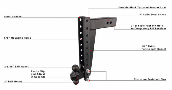 BulletProof 3.0" Heavy Duty 16" Drop/Rise Hitch