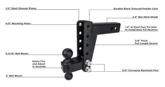 BulletProof 2.5" Medium Duty 6" Drop/Rise Hitch