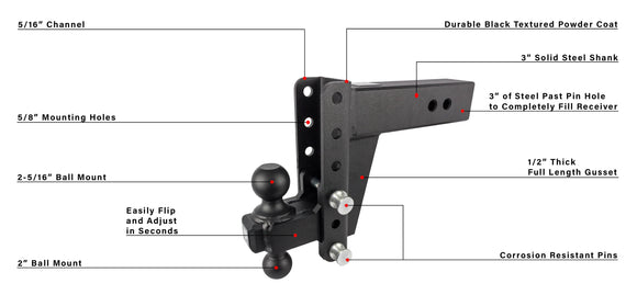 BulletProof 3.0" Heavy Duty 6" Drop/Rise Hitch