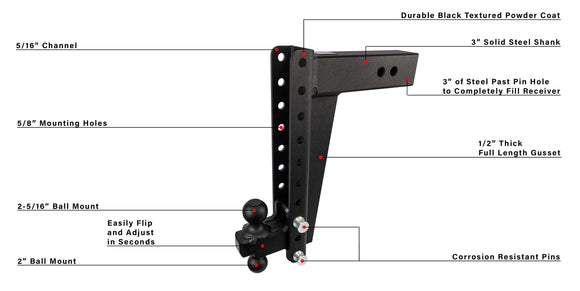 BulletProof 3.0" Heavy Duty 14" Drop/Rise Hitch