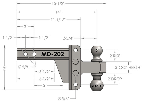 BulletProof 2.0" Medium Duty 2" Drop/Rise Hitch