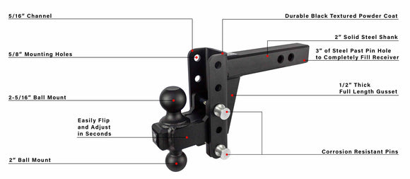 BulletProof 2.0" Heavy Duty 4" Drop/Rise Hitch