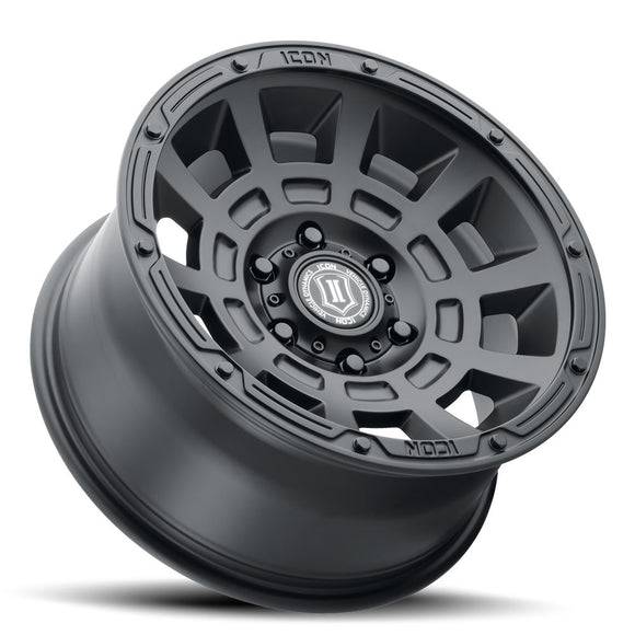 ICON Alloys Thrust, Satin Black, 17 x 8.5 / 6 x 135, 6mm Offset, 5" BS