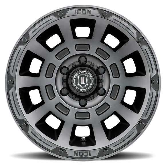 ICON Alloys Thrust, Smoked Satin Black, 17 x 8.5 / 5 x 5, -6mm Offset, 4.5" BS