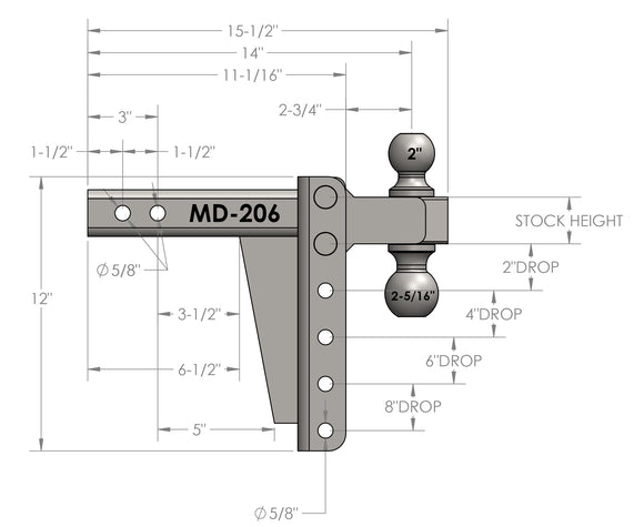 BulletProof 2.0" Medium Duty 6" Drop/Rise Hitch