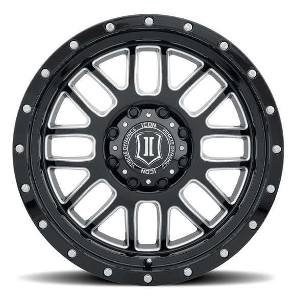 ICON Alloys Alpha, Gloss Black, Milled Windows, 20 x 9 / 8x180, 12mm Offset, 5.5" Backspace