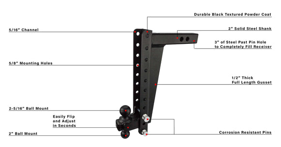 BulletProof 2.0" Heavy Duty 16" Drop/Rise Hitch