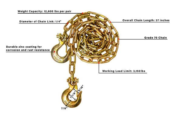 BulletProof Light Duty 1/4" Safety Chains (Pair)