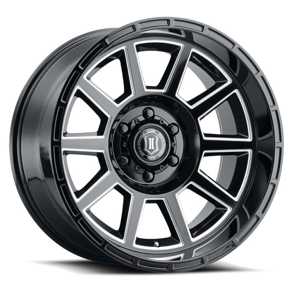 ICON Alloys Recoil, Gloss Black w/Milled Windows, 20 x 10 / 5 x 150, -24mm Offset, 4.5" BS