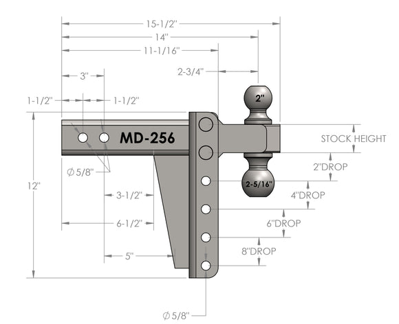 BulletProof 2.5" Medium Duty 6" Drop/Rise Hitch
