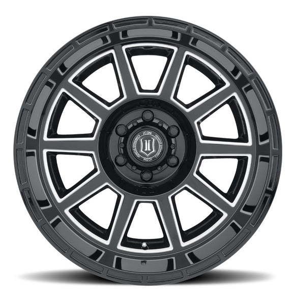 ICON Alloys Recoil, Gloss Black w/Milled Windows, 20 x 10 / 5 x 150, -24mm Offset, 4.5" BS