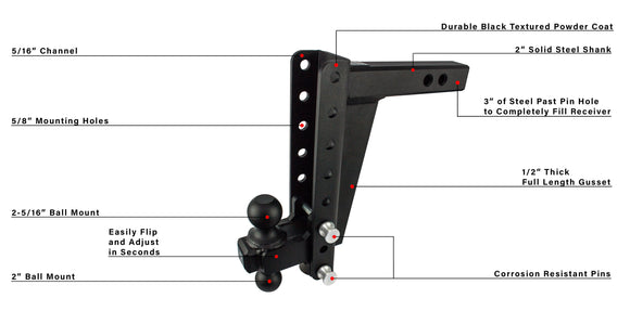BulletProof 2.0" Heavy Duty 10" Drop/Rise Hitch