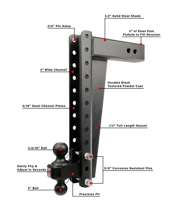 BulletProof 3.0" Heavy Duty 18" Drop/Rise Hitch