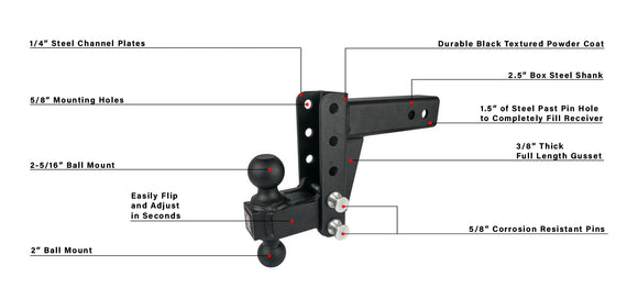 BulletProof 2.5" Medium Duty 4" Drop/Rise Hitch