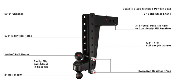 BulletProof 3.0" Heavy Duty 12" Drop/Rise Hitch