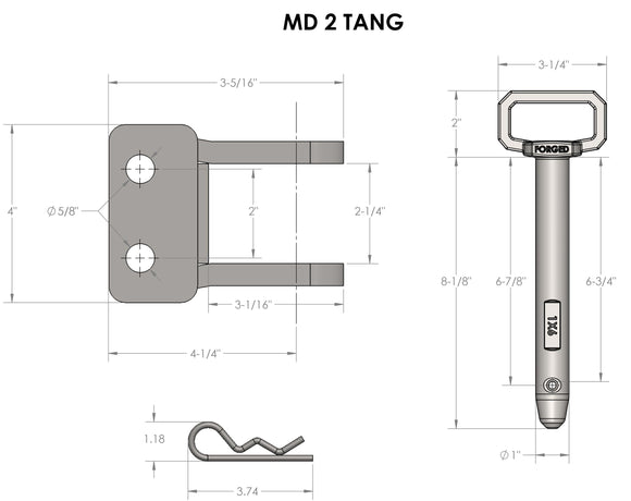 BulletProof Medium Duty 2-Tang Clevis with 1" Pin
