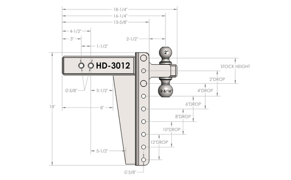 BulletProof 3.0" Heavy Duty 12" Drop/Rise Hitch